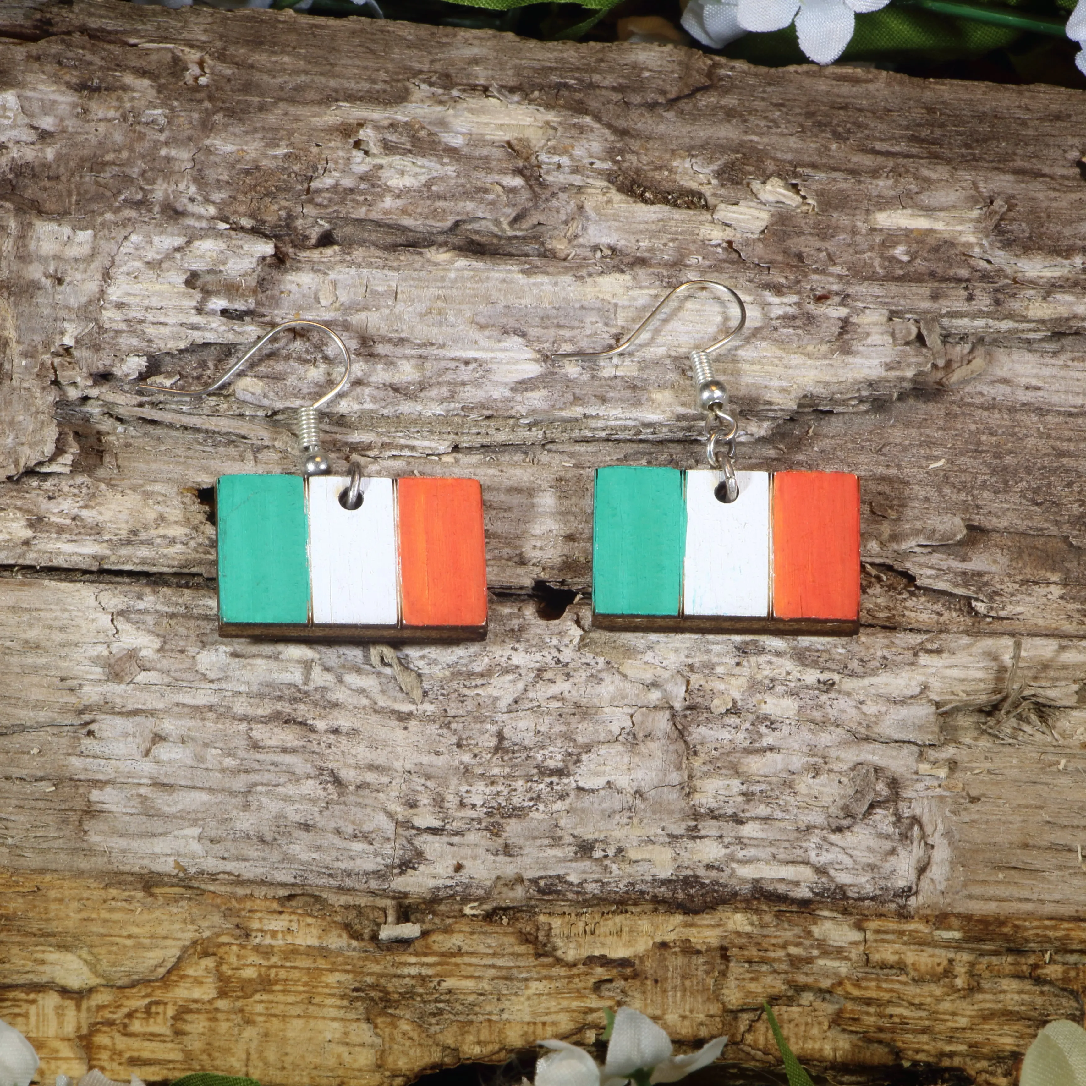 Irish Flag Wooden Dangle Earrings | Ireland Pride Jewelry