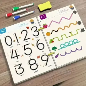 A set of 36 pages of reusable exercise tracking manuals for thinking and enlightenment exercises for control training in drawing education. Free erase writing stickers for children, Learning Materials