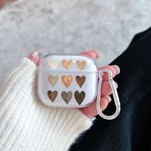Heart Hues Pattern Protective Case for AirPods 4/3/2/1/Pro/Pro2 Soft TPU Earphone Cover, Transparent with Keychain