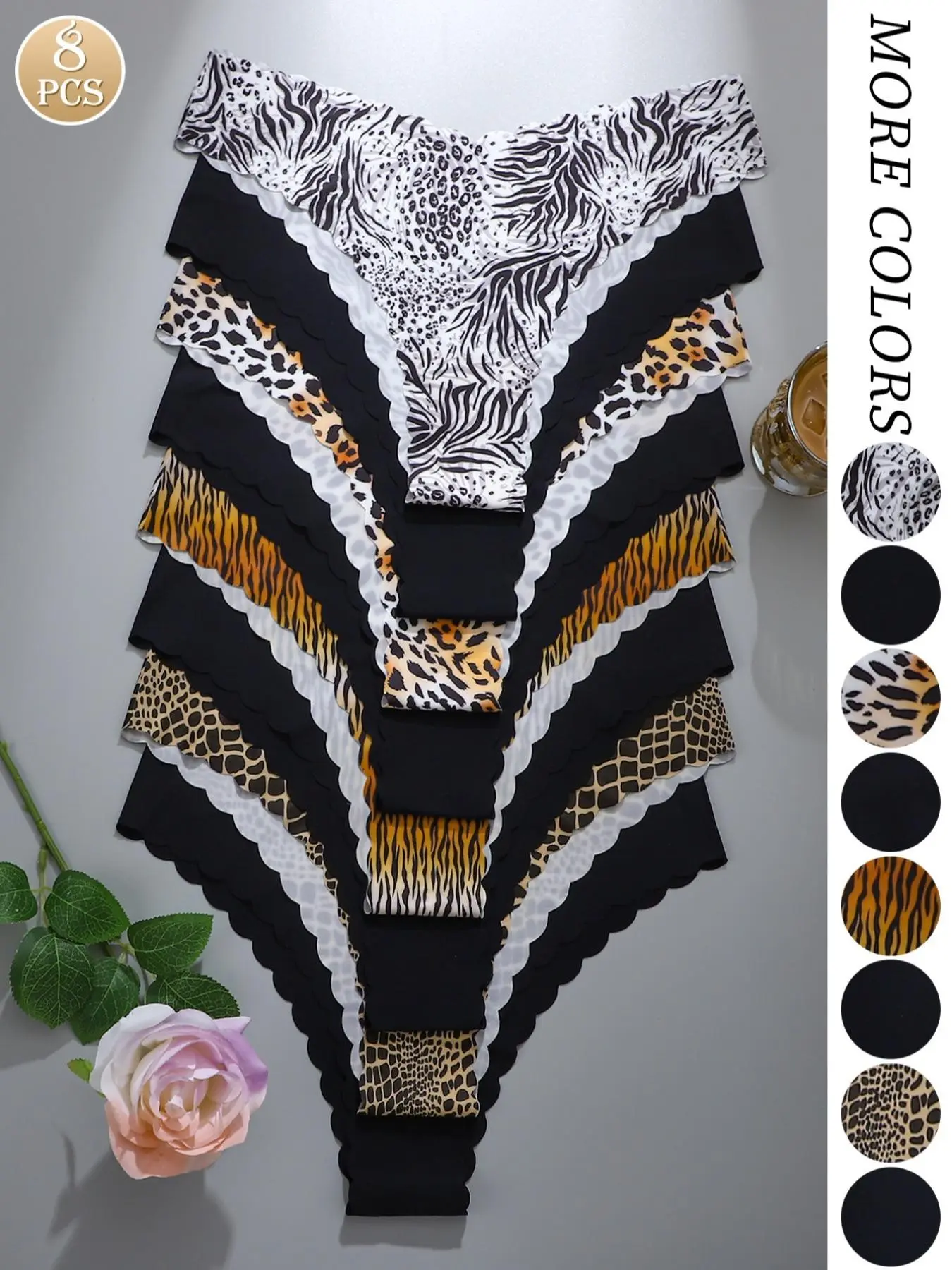 Women's Leopard Print Seamless Panties Underwear Set, Breathable & Comfortable Design, Fitted Casual Style for All Seasons, Ideal for Everyday Wear, Leopard Print Panty