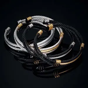 Braided bracelet stainless steel silver twist open adjustable bracelet daily match