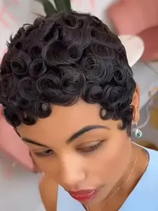 Curly Pixie Cut Wigs for Women, Short Layered Human Hair Wig with Bangs, Perfect for Stylish Makeovers