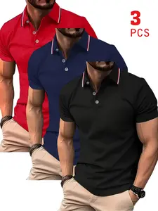 Breathable Quick-Dry Golf Polo Shirts, Lightweight Elastic Polyester Button Design, Summer Office Wear, Casual Daily