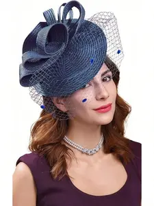 Derby Fascinators Women High Tea Party Hat Wedding Cocktail Flower Headware With Mesh And Feathers