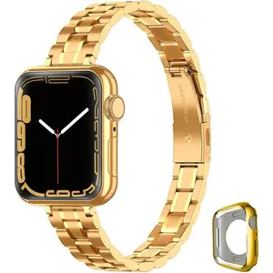 *WBA-XLL Metal band Compatible with Apple Watch Band 46mm 45mm 44mm 42mm 41mm 40mm 38mm for women, Slim Thin Stainless Steel Wristband for iWatch Series 10/9/8/7/6/5/4/3/2/6/SE