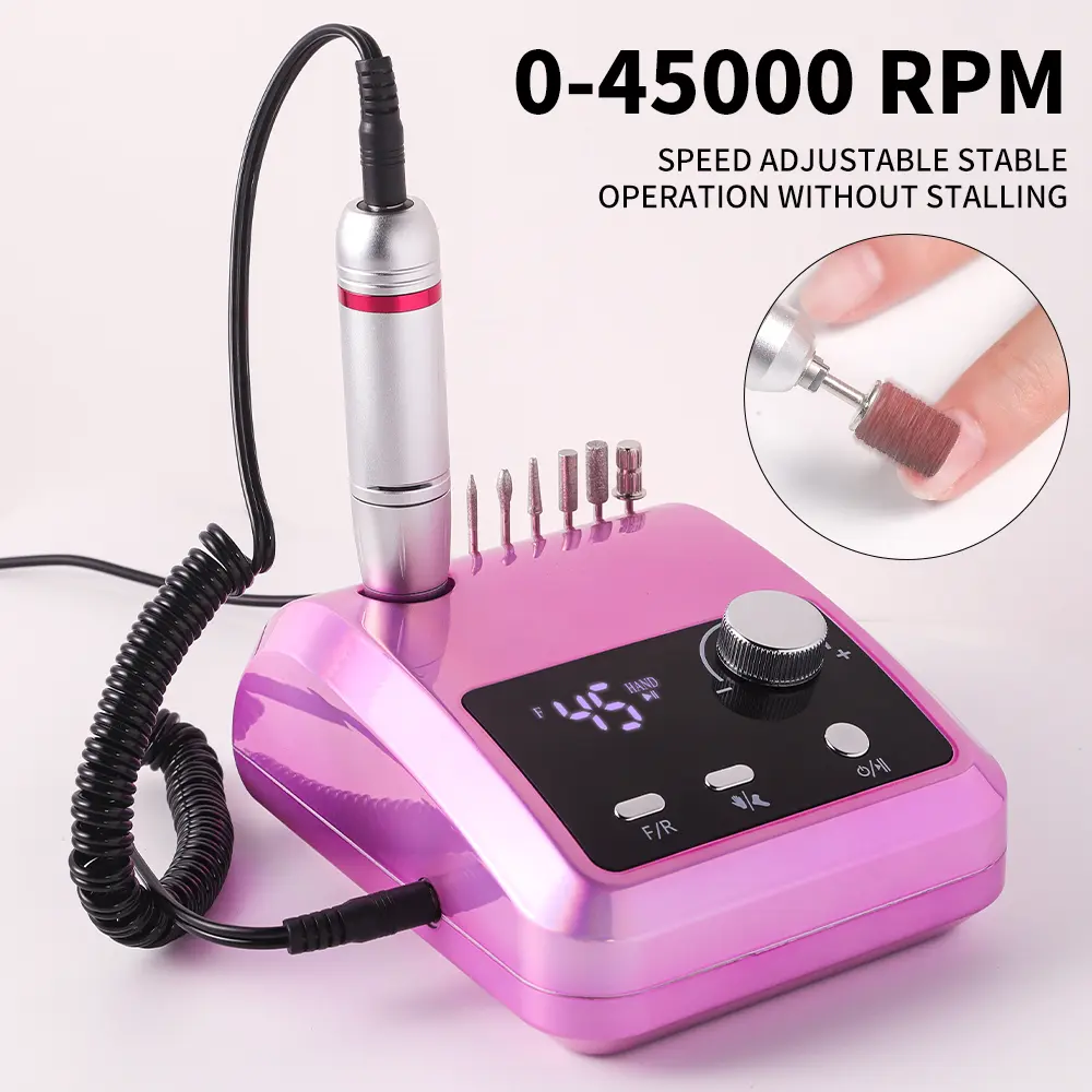 Professional Electric Nail Drill Machine Low Noise, Vibration,Rechargeable 45000RPM Efile for Gel Art Remover & Polish for Acrylic Nail Drills