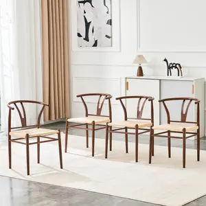 [Bellemave] 4-Pack Y-shaped Armchair, Medieval Style Woven Seat, Dining Chairs for Living Rooms, Cafes, Parties and Banquets
