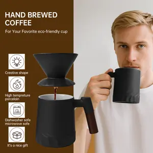 Pour Over Coffee Maker Set, Ceramic Pour Over Coffee Dripper 15.5oz/450 ml with 25 pcs Size Paper Filter, Drip Coffee Pour Over for Camping, Black
