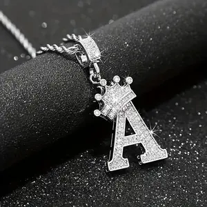 925 Sterling Silver Twist Chain 26 Letters Custom Initial Necklace For Women Men Rhinestone Crown Dainty Silver Necklace Wedding Jewelry Gifts