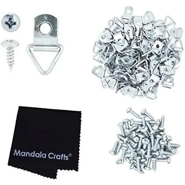 Triangle Picture Hanger D Ring Hardware Kit with Screws for Hanging Frames, Art, and Paintings; 200 Sets by Mandala Crafts