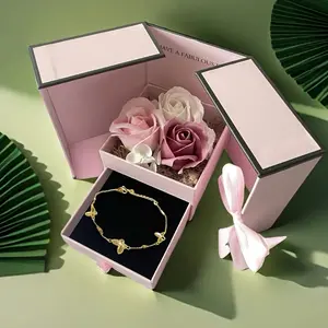 Double Door Realistic Rose Beautiful Gift Box, Valentine's Day Mother's Day Party Birthday Present, Jewelry Packaging Home Decor Ideal Choice