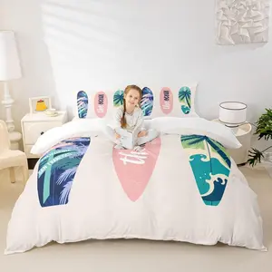 Surfboard Comforter Cover Set,Summer Sea Surfing Theme Duvet Cover Ocean Theme Bedding Set for Kids Boys Teens Soft Polyester Quilt Cover with (No Comforter)