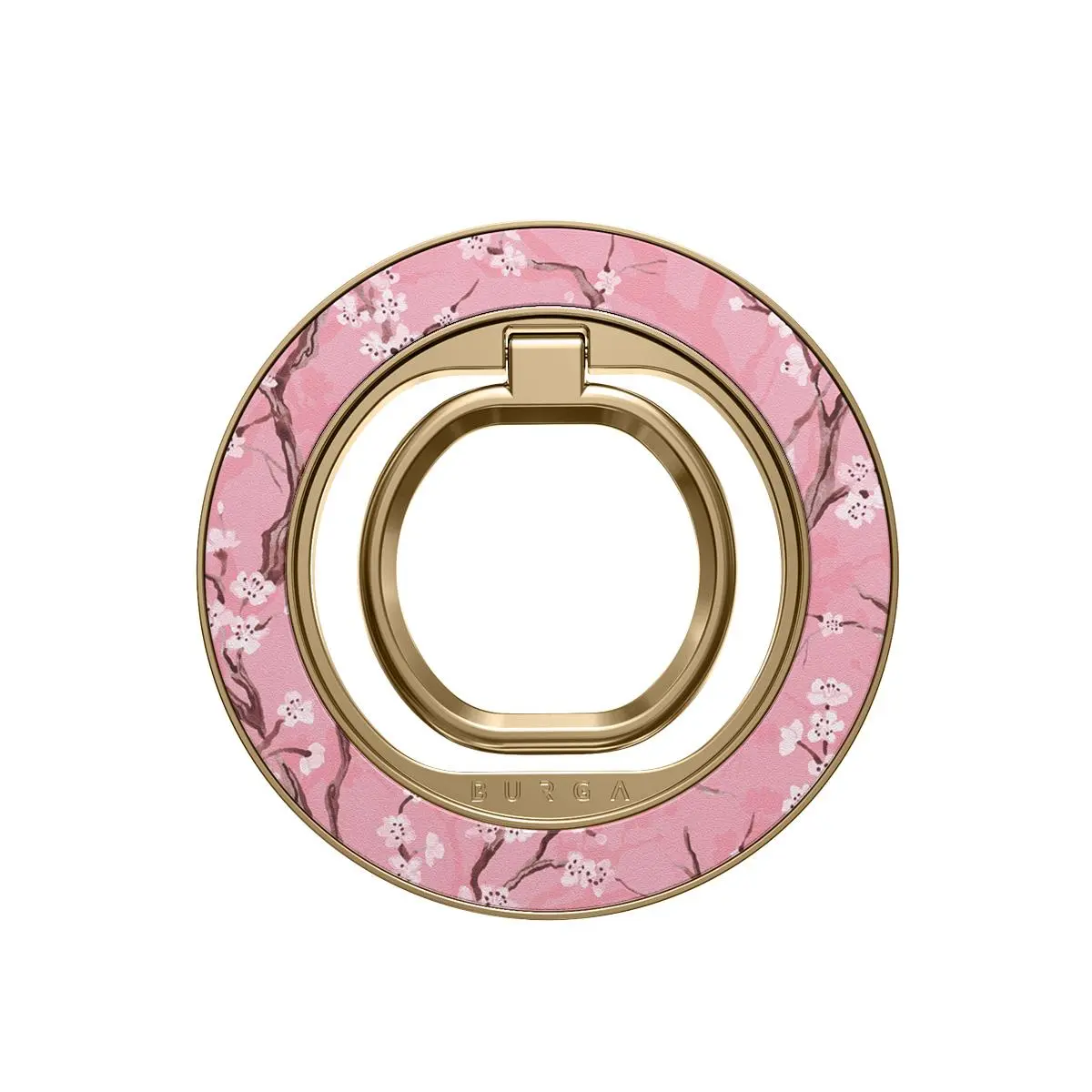 BURGA Alloy Wireless Mobile Magnetic Ring Holder - MagSafe Finger Grip, Kickstand, 360-Degree Rotation Dual Magnetic Mount, Sakura Digital Print Velvet Phone Stand Accessory for iPhone & Samsung
