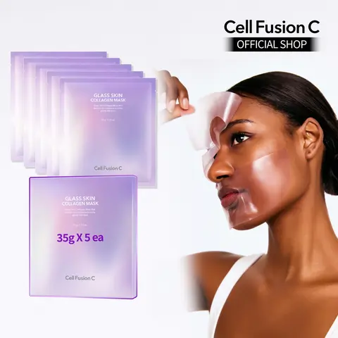 [Cell Fusion C] Glass Skin Collagen Mask | 1.23 oz. x 5 Sheets, Korean Beauty Overnight Face Mask for Dewy Hydrating, Firming & Glowing Skin Moisture
