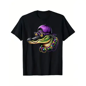 Mardigator Mardi Gras Crocodile Costume Men Women Mardi Gras T-Shirt Classic Cotton Tee Cotton Menswear Fun Shirts Men's T-Shirts Casual Short-Sleeve Graphic Tees 200g 100% Cotton Sizes S to XXXL