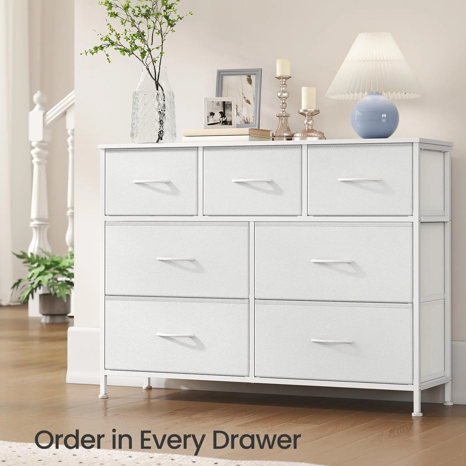 【Deals For You】SONGMICS 6 Drawer Fabric Dresser Chest of Drawers, Heavy-Duty Steel Frame & Premium MDF Top Storage Organizer Unit, Multi-scene Storage Cabinet Works as Bedroom Closet Entryway TV Stand Furniture for Small Space Apartment