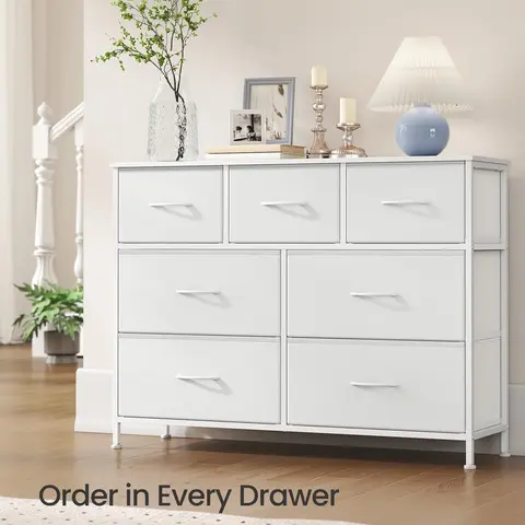 SONGMICS 6-Drawer Fabric Dresser Chest - Heavy-Duty Steel Frame, Premium MDF Top - Multi-Drawer Tall Fabric Cabinet Bedroom Furniture, Extended Storage Organizer for Bedroom Entryway, Multi-Drawer Bedroom Furniture