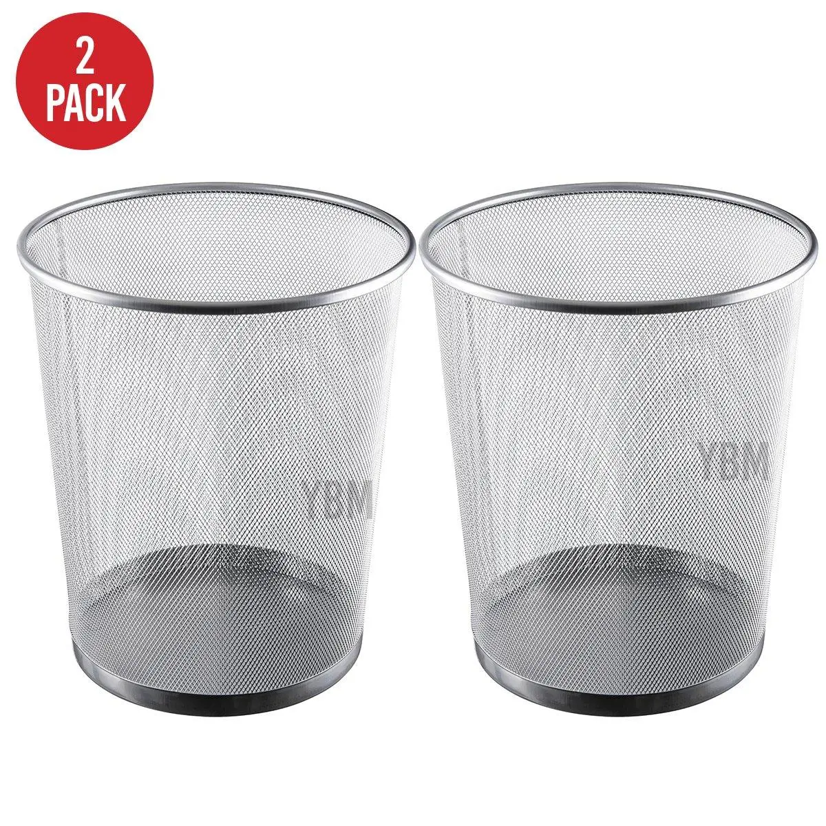 212 MAIN Stainless Steel Mesh Round Open-Top Waste Basket (Pack of 2) - 4.75 gal Wire Trash Bin, 13.5x11.5x11.5 in Silver, Garbage Cans for Kitchen, Space-Saving for Desk, Bedroom/Dorm Room, Trashcans For Kitchens, Breathable, Mesh Wire, Kitchen/Office