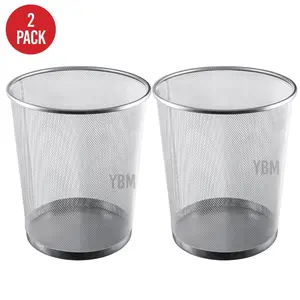 212 MAIN Stainless Steel Mesh Round Open-Top Waste Basket, 4.75 gal Wire Trash Bin, 13.5x11.5x11.5 in Silver, Pack of 2 for Office & Kitchen