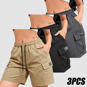 3PCS Summer Women’s Cargo Shorts, featuring an elastic waistband, side pockets, and drawstring design; sturdy and durable, multi-pocket design, breathable—perfect for outdoor activities and everyday wear. Summer Charm