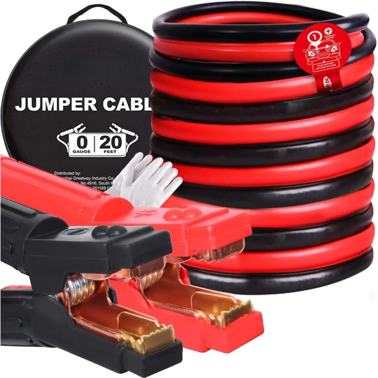 0 Gauge 20 Feet Jumper Cables for Car, SUV and Trucks Battery, Heavy Duty Automotive Booster Cables for Jump Starting Dead or Weak Batteries with Carry Bag