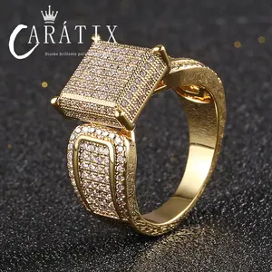 Caratix- popular personalized hip-hop men's square ring, new micro-inlaid zircon ring, high-quality hip-hop ring.