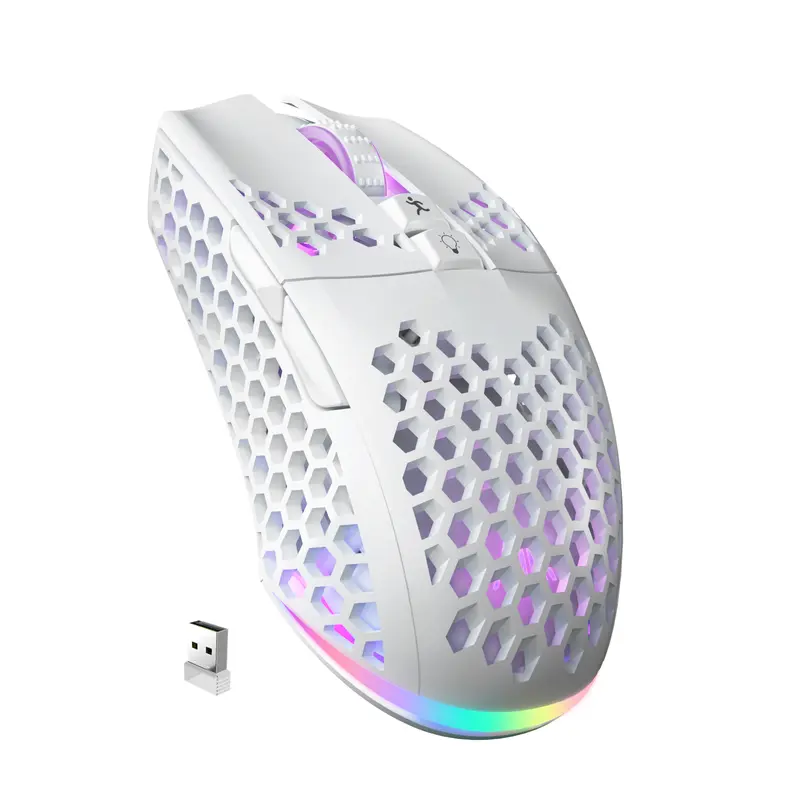 Solakaka SM600 Lightweight ABS Honeycomb Shell Gaming Mouse - 3-Mode Connection (2.4G/BT5.0/USB Wired), Ergonomic Adjustable USB-C, 14 RGB Modes Set Your Gaming Mood, PC Office Accessory, Gamer Stuff, Mouse for Gaming