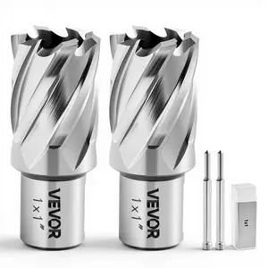 VEVOR Annular Cutter Set, 4 pcs Weldon Shank Mag Drill Bits Kit, 1 Cutting Depth, 1 Cutting Diameter, HSS, 2 Drill Bits with 2 Pilot Pins and Plastic Cases, for Magnetic Drills, Steel, Aluminum, Chip Flow, Common Size