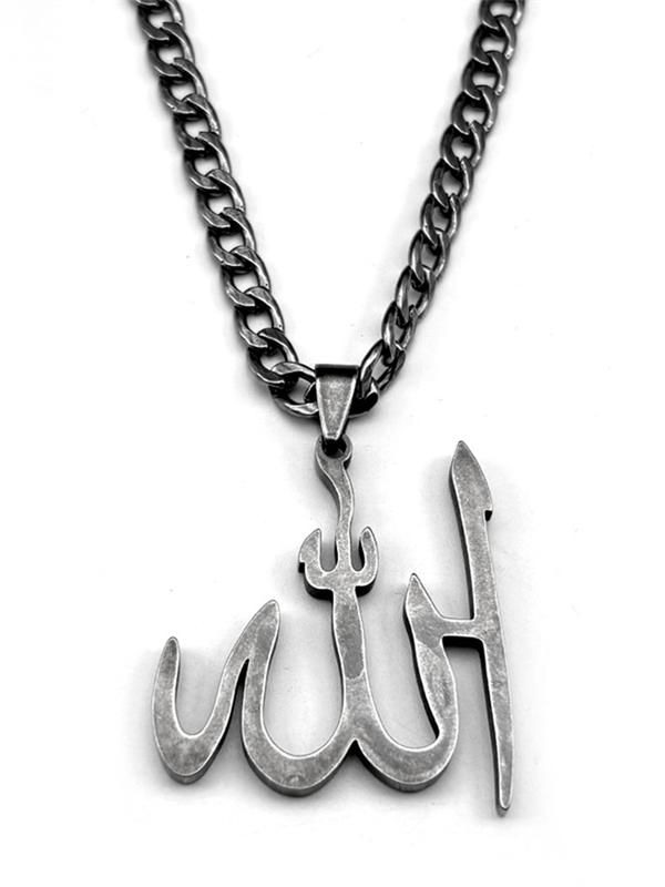 Arabic Allah God Pendant Necklace for Men Women Stainless Steel Gun Black Islamic Muslim Amulet Hip Hop Necklaces Gift