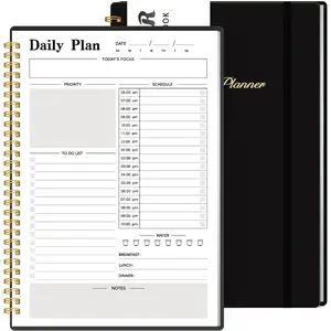 Daily Planner Undated, To-Do List Notebook with Hourly Schedule, Spiral Appointment Organizer Calendar for Man / Women, Flexible Cover, -Wire Binding Elastic Closure, Pocket Pen Loop, 160 Pages