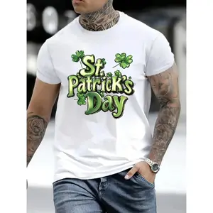 🍀[100% Cotton][Graphic Tee] St. Patrick's Day T-shirt – Sparkly Four-Leaf Clover Graphic Tee, Valentine's Day Casual Round Neck Short-Sleeve Shirt, Festive & Fashionable, Breathable & Comfortable for All Seasons, Perfect St. Patrick’s Day Gift🍀