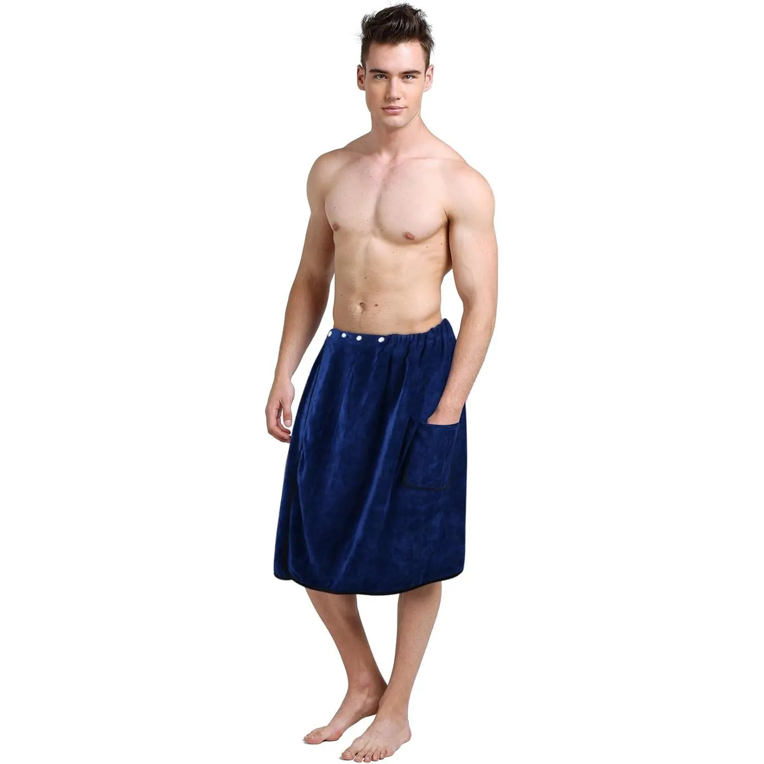 Microfiber Men's Bath Wrap  Sauna Wrap Around Towel Bath Towels with Adjustable Snap on Closure 24inch x 63inch Navy Blue