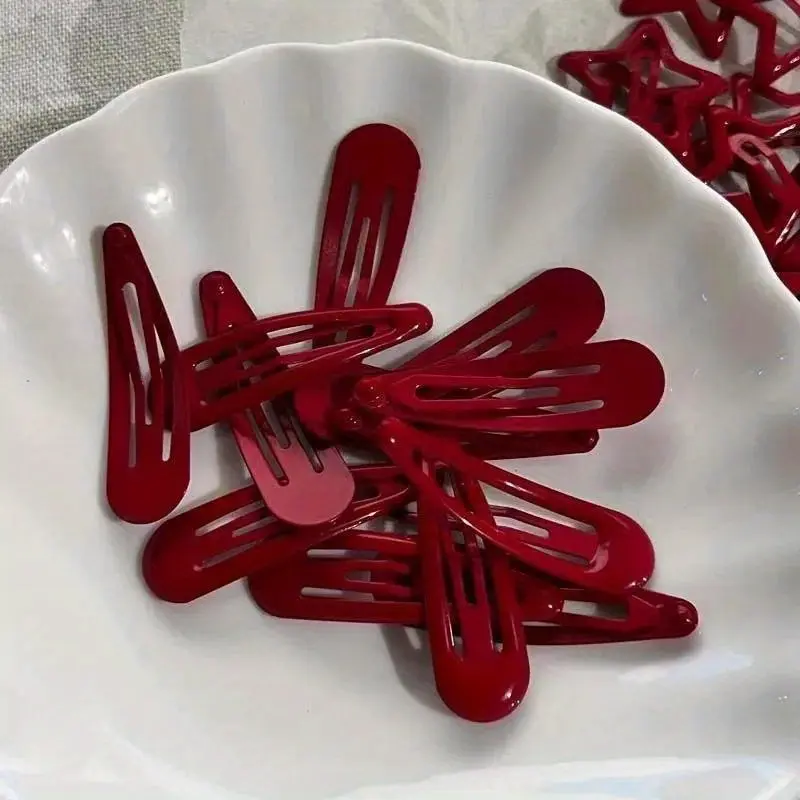 10pcs Red Star Waterdrop Shaped Snap Hair Clips Simple Hollow Forehead Broken Hair Clip Sweet Side Bangs Fixed BB Clip Hair Clips For Styling