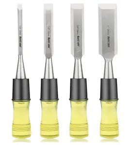 HURRICANE 4 Piece Wood Chisel Set for Woodworking, CR-V Steel Beveled Edge Blade, Durable PVC High Impact Handle Wood Chisel