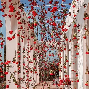 6/11/16pcs Hanging Rose Wedding Decorations, Roses + 200cm Ribbon, DIY Background Decoration, Archway, Party Table, Ceiling, Garden Arch Decoration