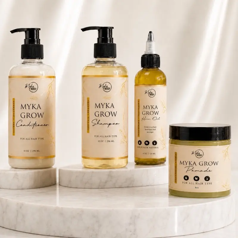 Myka Pomade Haircare Set - 10 oz Shampoo, 8 oz Pomade, 4 oz Vitamin-Rich Hair Growth Oil, Hydrating Conditioner for Daily Use & Healthy Hair