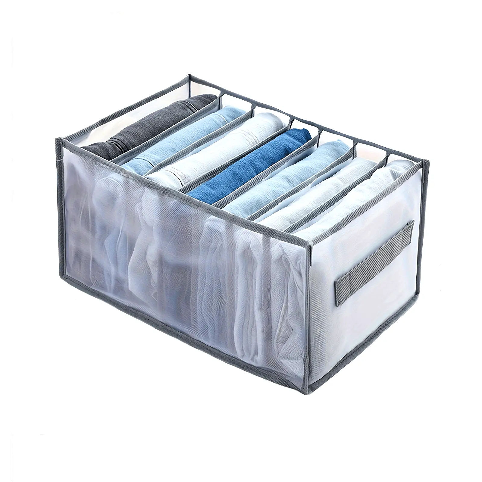 7 Compartment Mesh Closet Organizer, Foldable Storage Bin for Underwear Socks Pants, Clear Visible Wardrobe Storage for Dorm Bedroom