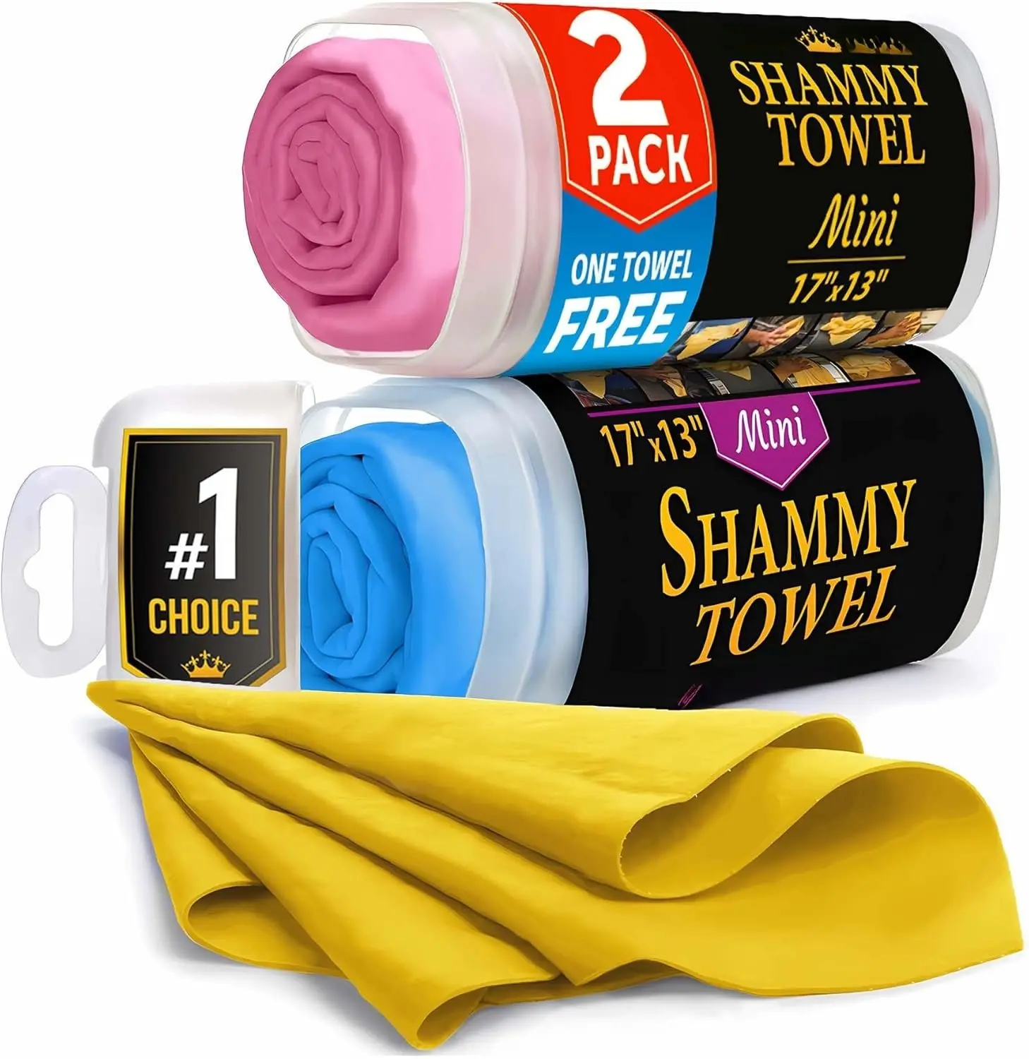 2pk +1 Free Mini Shammy Cloth Car Wash Accessories - Super Absorbent Chamois Towel - Scratch-Free Drying Towel, 17x13in