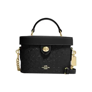 COACH Kay 20 Small Box Bag in Black with Gold Logo and Embossed Print