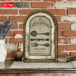 2D flat, 1 piece of kitchen wall decoration, arched window frame wooden art print decorative sign, farmhouse-style kitchen decoration