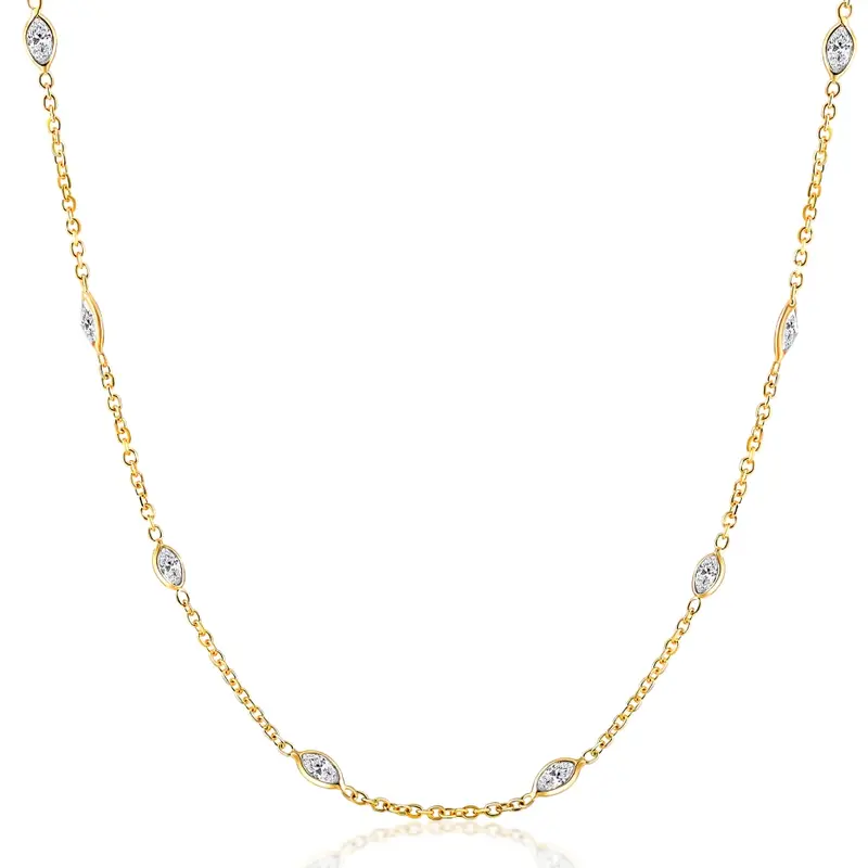 3 1/4Ct Oval Shape Diamonds By The Yard Necklace 14K Yellow Gold Lab Grown 18"