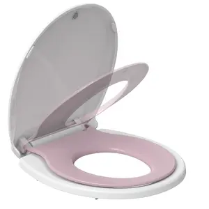 17" Round Toilet Seat, Slow Close with Magnets, Fits Adults & Kids – Stylish White and Pink Design, Easy Installation, Durable Construction