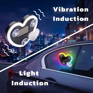 New Car LED Ambient Lighting - seven Colors eight Modes RGB Solar Powered&USB Charging Two Heart-Shaped Neon Light for Window Car Interior Light Decoration IP65 Waterproof