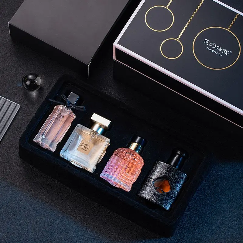 The Language of Flowers Perfume Set | 30mL*1+25mL*3 | Black Opium Fragrance Four-piece Set | with Pink Pepper & Orange Blossom and Pear &Coffee,Jasmine | women's perfume |  long lasting perfume | Scented Fragrance Set | perfect birthday gift