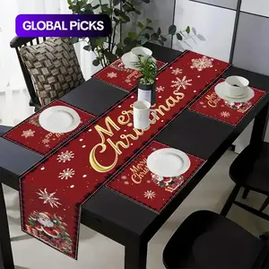 1/4/5/7 piece set, red Christmas themed decorative pattern element printed design linen placemat table flag Table Runners set, family gatherings, holidays, weddings, parties, gifts, barbecue indoor and outdoor dining decoration, Party Decor #GLOBAL PICKS