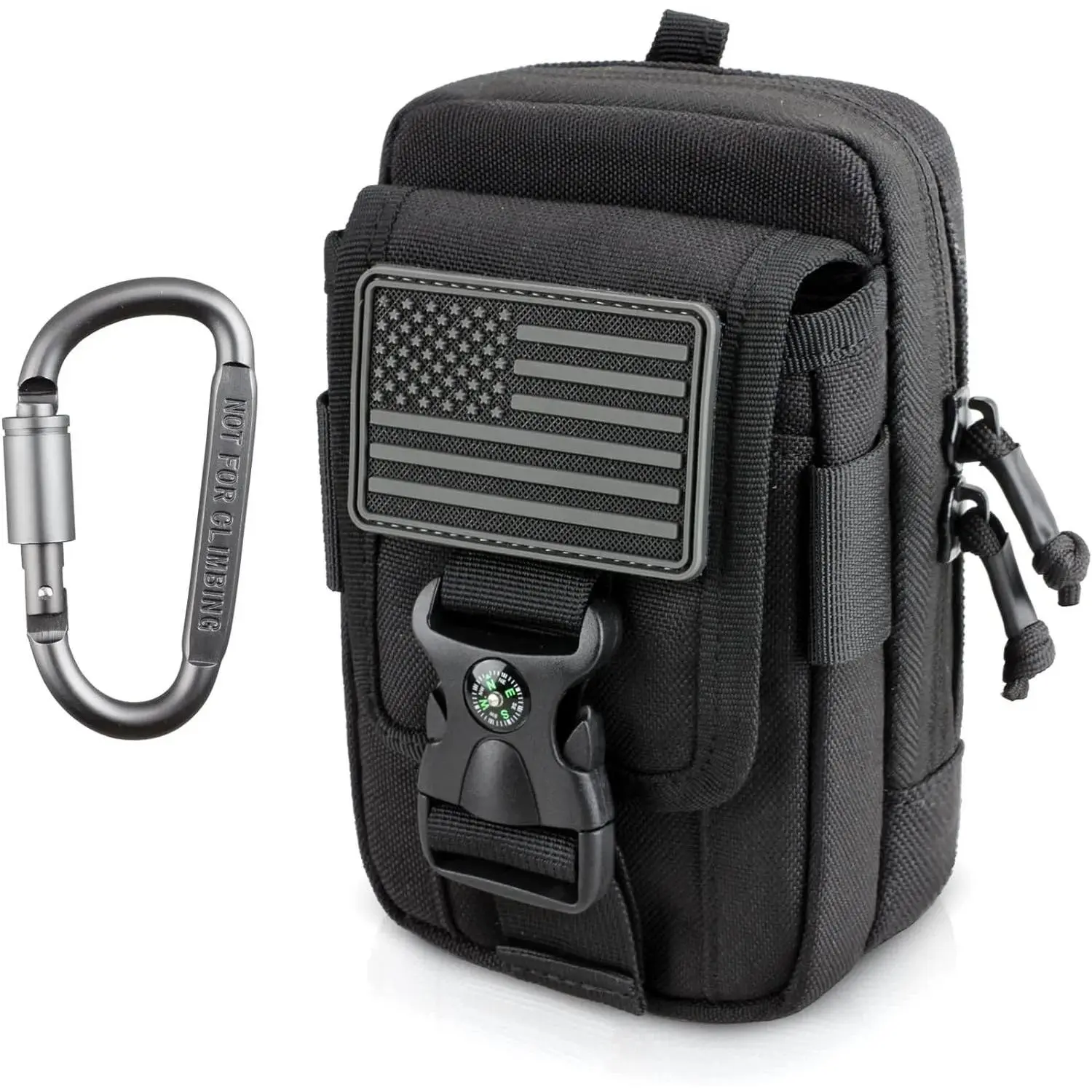Tactical Compass Phone Pouch, Large Molle Smartphone Holster Case Double Capacity Small Utility EDC Pouch with Compass Buckle and Carabiner