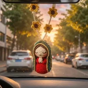 2026 New Handmade Virgin Mary Crochet Ornament Spiritual Car Hanging Decoration Cute Mary Statue for Car Unique Meaningful Religious Catholic Decor Road Trips Everyday Drives Perfect Gift Hot Trendy Fashion Accessory