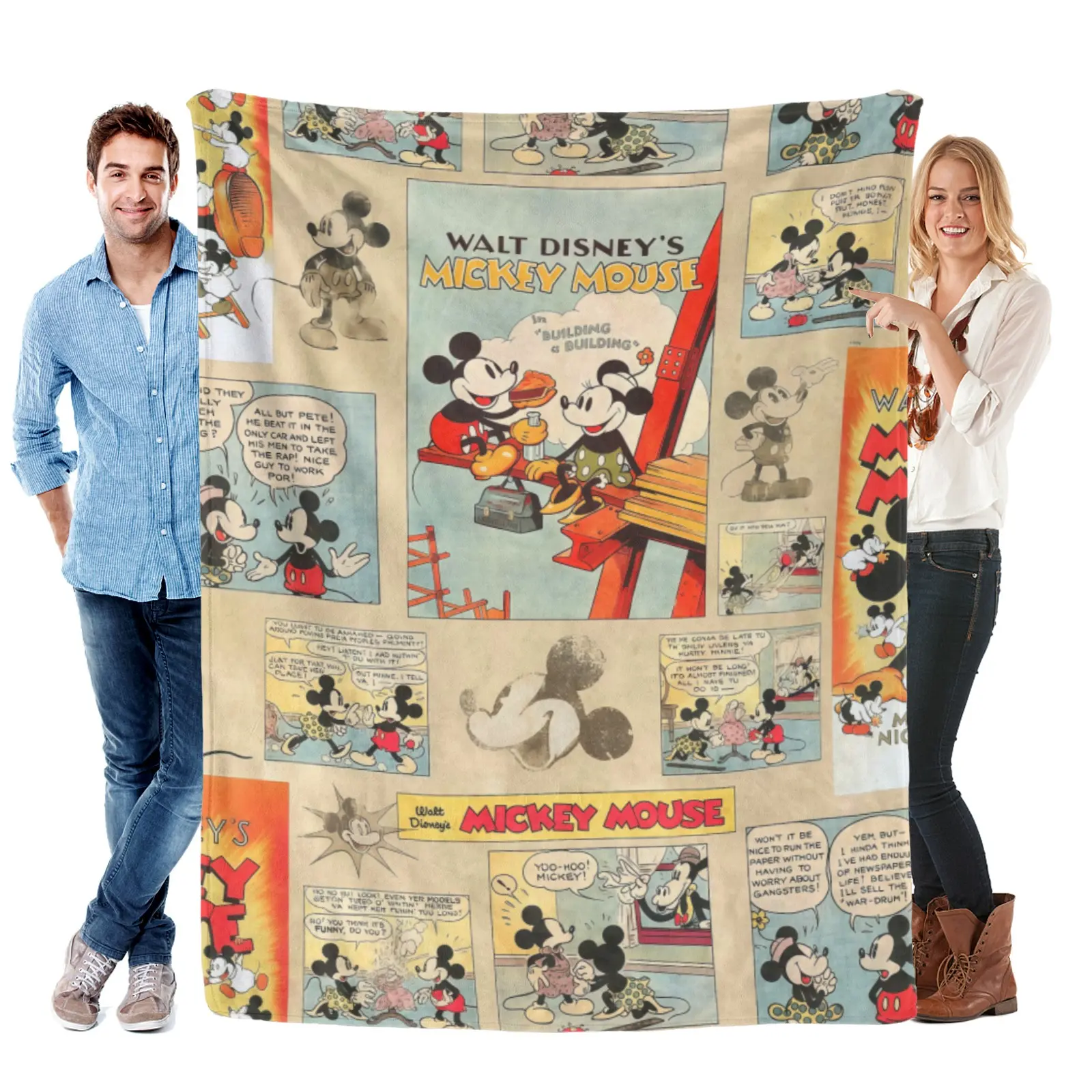 Disney Retro Comic Collage Mickey Mouse Blanket, Soft Flannel Disney Throw Blanket,Mickey Mouse Bedding For Teen Vintage Bedroom Birthday Gift