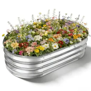 Galvanized Raised Garden Bed Kit, Oval Large Metal Planter Box for Vegetables, Herbs & Flowers, Outdoor Corrosion