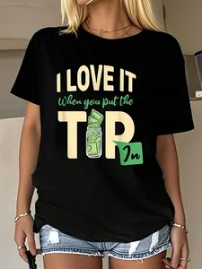 Women'S And Unisex Fun Bartender T-Shirt| "Love You So Much I'M Giving You A Tip" Print With Bartending Tools (Money, Lime, Ice) - Soft And Breathable Black Short Sleeve, Suitable For Bartender Gifts, Parties, Casual Wear - Machine Washable
